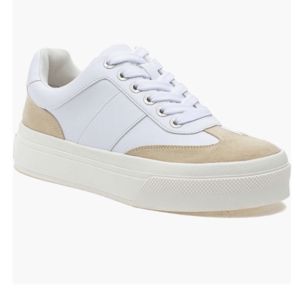 J/SLIDES Gabbie Women's Leather/Suede Cream and White Platform Chunky Sneakers